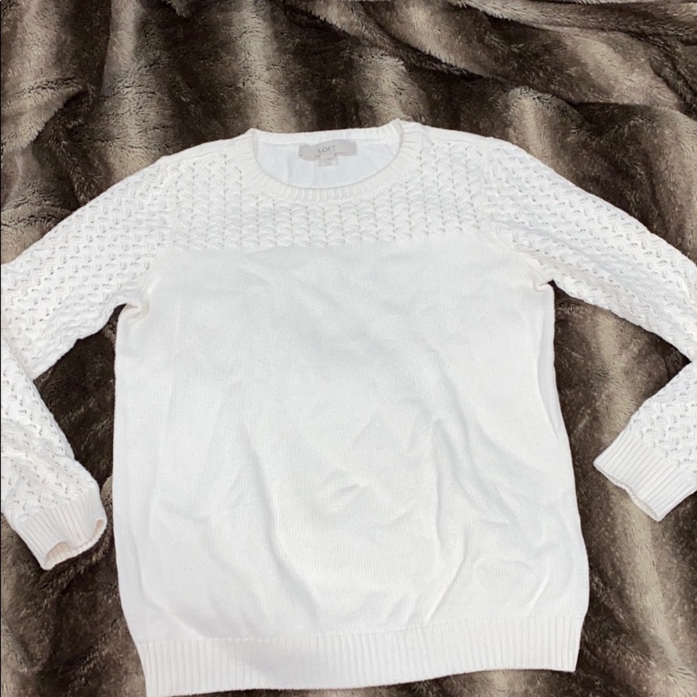 LOFT Super Soft White Netting Sweater M $49 New
